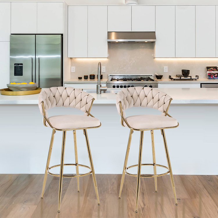 Metal legs hand-woven backrest high bar stool